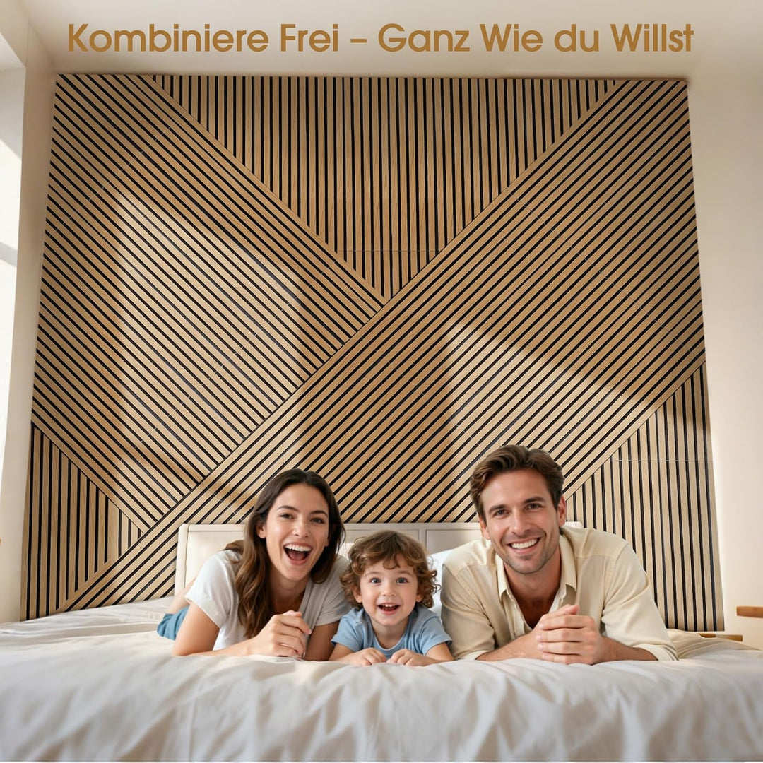 Akustikpaneele Holz, 4 Stück 120x60cm (2,88㎡), Wandpaneele Holzoptik, Hervorragende Schallabsorption