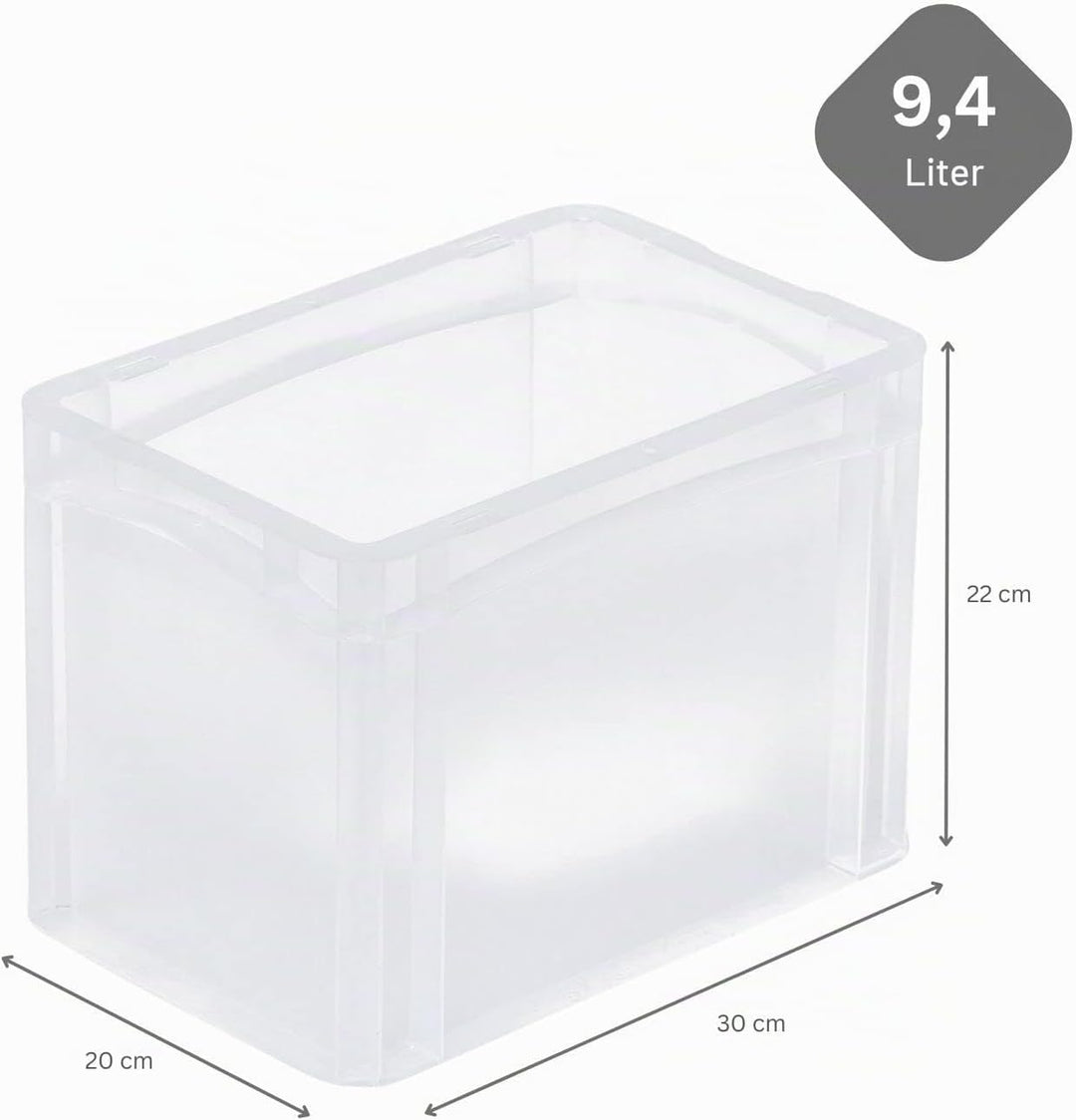 PROREGAL SuperSparSet 10x Transparenter Eurobehälter BasicLine mit geschlossenem Griff | HxBxT 22x20