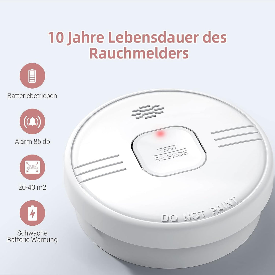 Putogesafe Rauchmelder, 10-Jahres-Feuermelder, Brandmelder mit eingebauter 10-Jahres-Lithiumbatterie