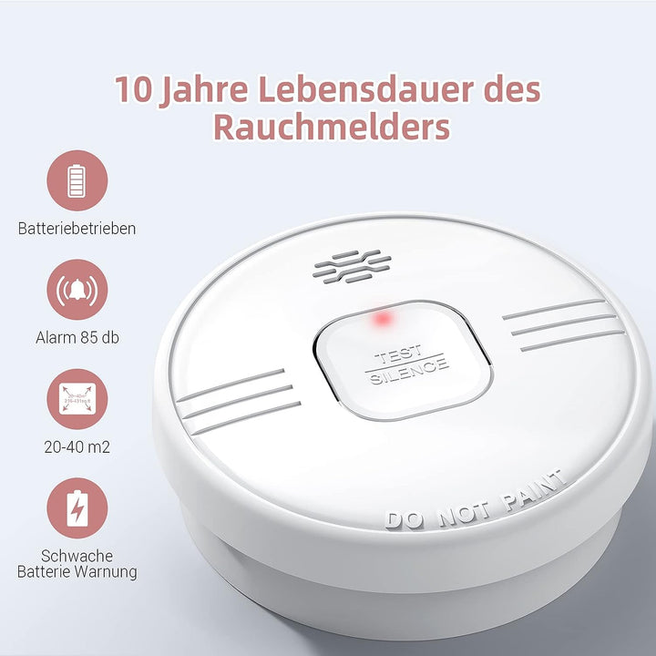 Putogesafe Rauchmelder, 10-Jahres-Feuermelder, Brandmelder mit eingebauter 10-Jahres-Lithiumbatterie