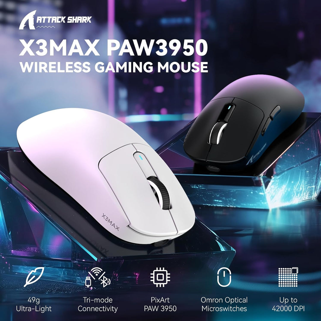 VGN GAMEPOWER x Attack Shark X3MAX PAW3950 Kabellose Gaming-Maus Superlight, 42000DPI, 49g Ultraleic