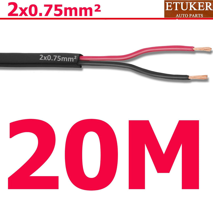 18AWG 2×0.75mm² Elektrischer Draht Kabel 2 adrig 20M Kupferkabel Fahrzeugkabel 2 polig Verlängerungs