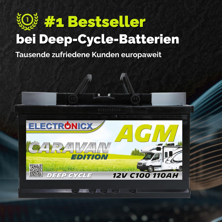 Electronicx AGM CARAVAN Versorgungsbatterie12V110Ah / 110Ah Deep Cycle Batterie wartungsfrei versieg