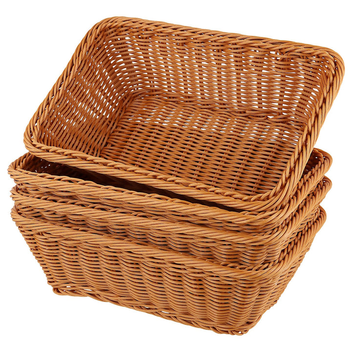 FUNSUEI 4 Stück 30 x 20 x 10 cm Brotkorb Kunststoff, Brotkörbchen Plastik Rechteckig, Rattan Korb Br