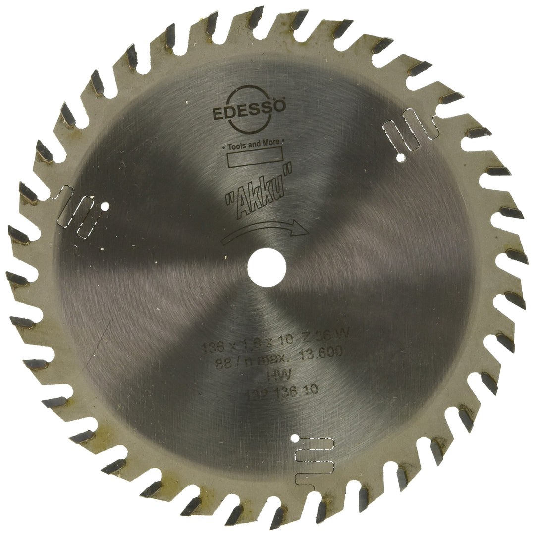 Edessö 13213610 HM-Kreissägeblatt Profi-Akku Mehrzahn HW, Z=36 W, 136 x 1,6/1,0 x 10 mm, Silber