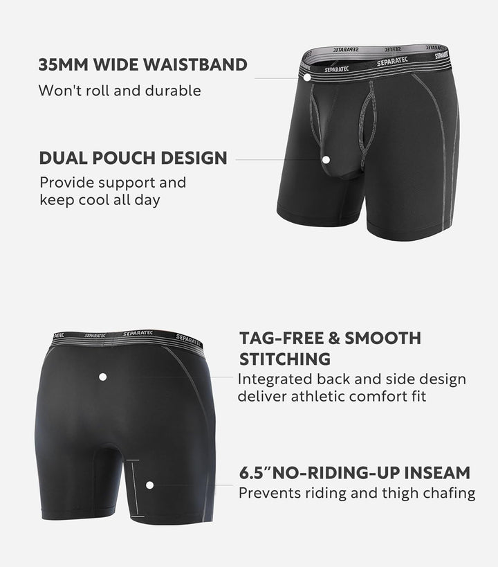 Separatec Boxershorts Herren Mehrfachpackung Sport Schnell trocknend Doppelbeutel Dual Pouch Unterho