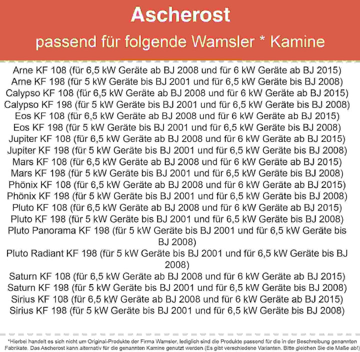 Kaminrost - Passend für Wamsler Kaminöfen inkl. Modellübersicht - Ascherost Kamin aus massivem Stahl