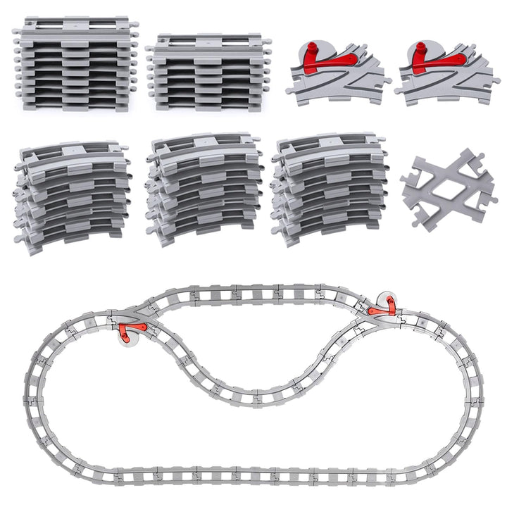 BOYIFEIJIE 47PCS Bausteine Schienen Set - City Eisenbahn Schienen Bestehend Mit Geraden, Kurven & Kr