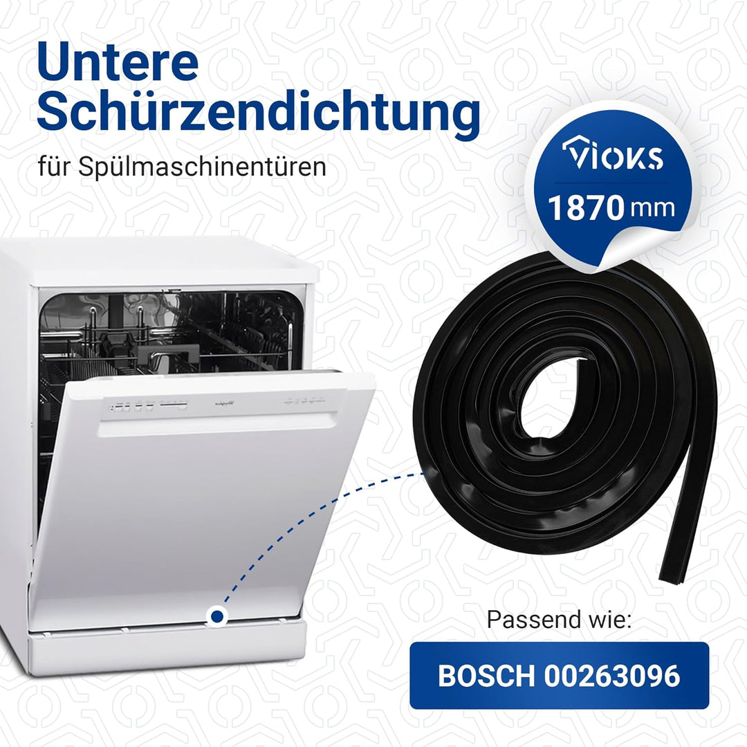 VIOKS Türdichtung Geschirrspüler 1,87 m Ersatz für Bosch Siеmens 00263096 263096 - Gummidichtung 3-s