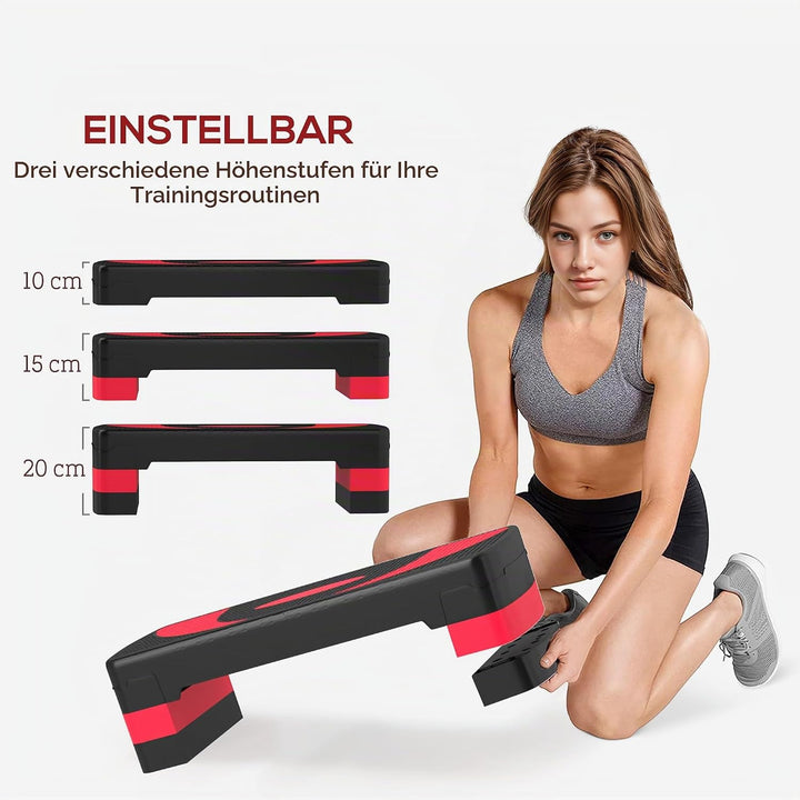 HOMCOM Steppbrett höhenverstellbar Fitness Stepper mit Antirutschbelag 3 Stufen (10/15/20 cm) Rutsch