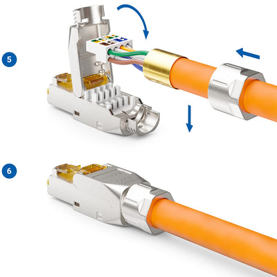 deleyCON 4x CAT 8 Netzwerkstecker RJ45 Werkzeuglos Geschirmt 40 Gbit/s Netzwerk Stecker für Starre V