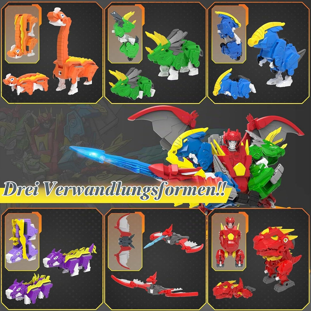 XUEXUE Dinosaur Deformation Toys, 6-in-1 Take Apart Action Figures Transform into Robot, Ideal for B