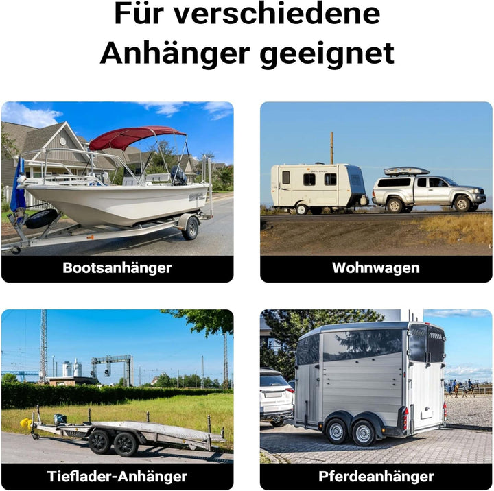 Wiltec Anhänger Set 10-teilig, Stützrad bis 362 kg Traglast mit Klemmhaltern, Stützen & Unterlegkeil