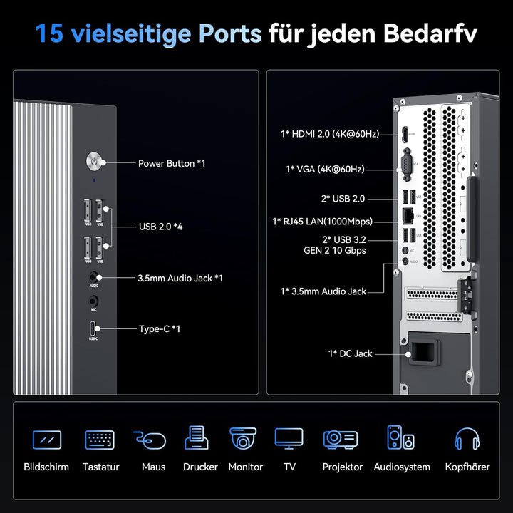 Blackview Tower PC Win 11 Pro, Intel Core 5 210H (bis 4.80 GHz, 13. Gen) Office Desktop PC (16GB RAM