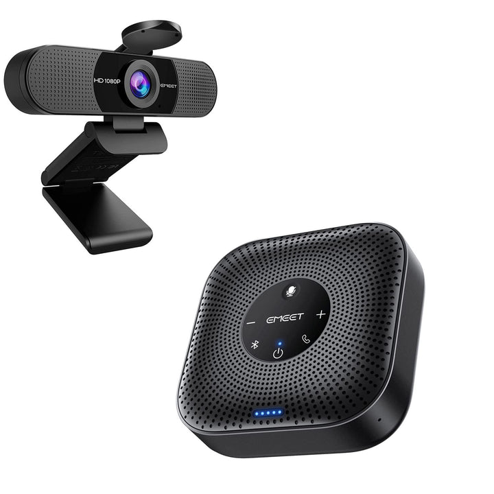 EMEET C960 1080P Webcam & M0 Plus Konferenzlautsprecher - 4 AI-Mikrofon-Arrays für 360° Abdeckung in