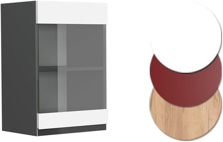 Vicco Küchenschrank Glas R-Line, Weiss/Anthrazit, 40 cm J-Shape Weiss Hängeglasschrank 40 cm, Weiss