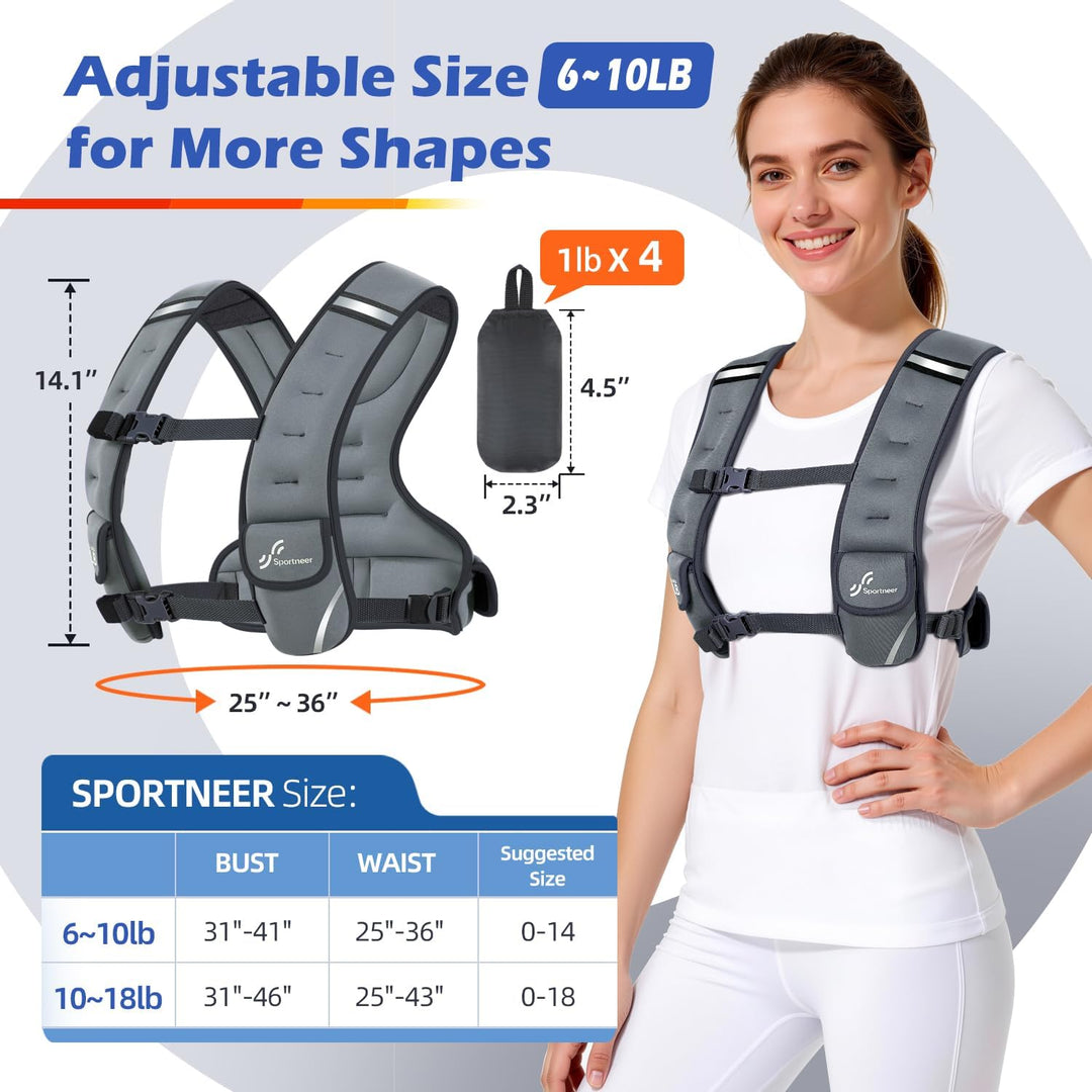 Sportneer Verstellbare Gewichtsweste für Damen Laufweste, 2,7-4,5kg/ 4,5-8,16kg Gewichtsweste für Kr