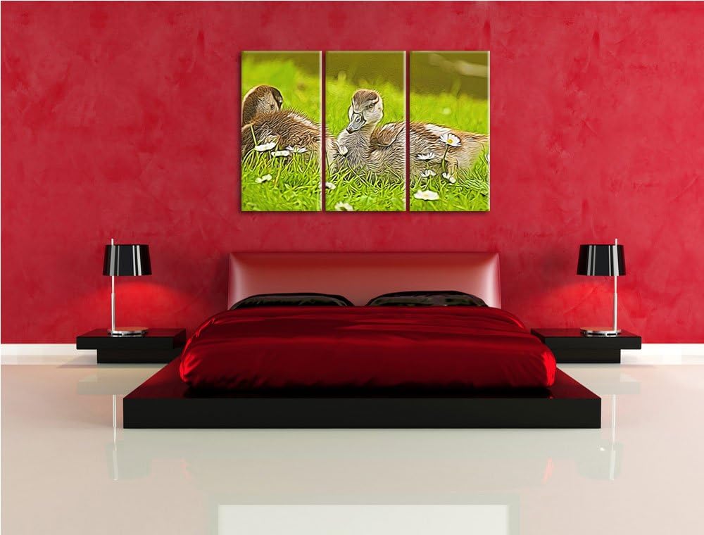 Kühe auf Wiese 3 Teilig, Gesamtgrösse 120x80 cm auf Leinwand, XXL riesige Bilder fertig gerahmt mit