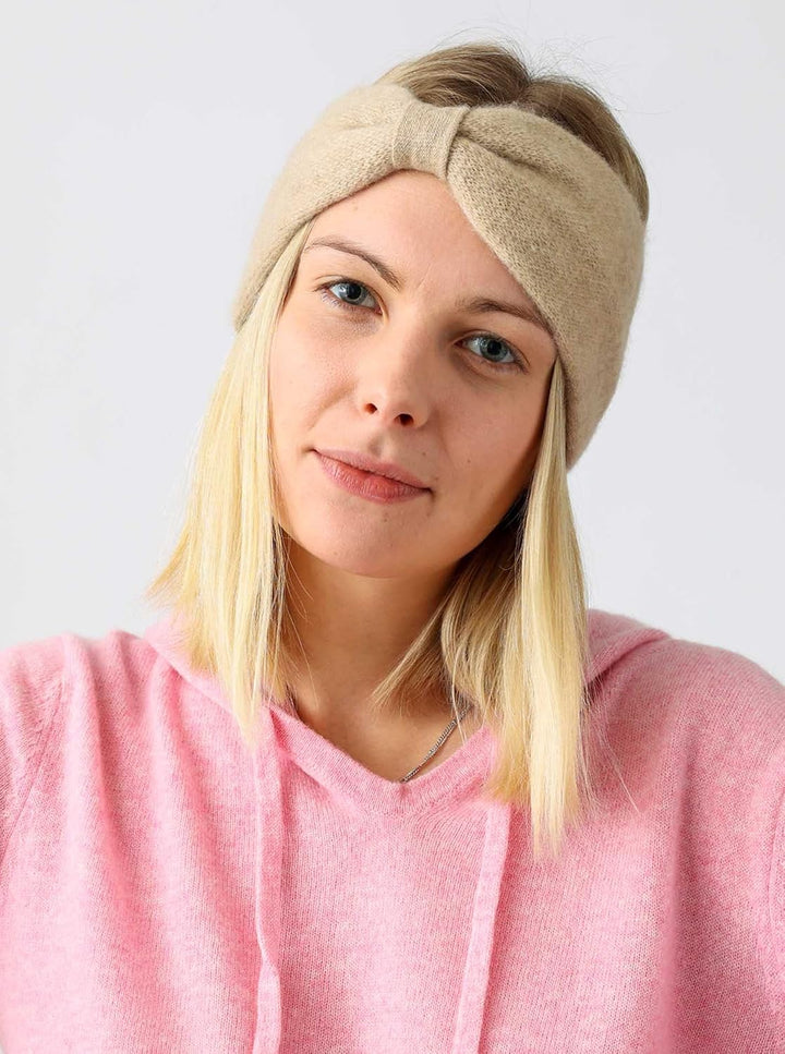 Zwillingsherz Stirnband aus 100% Kaschmir - Hochwertiges Kopfband im Uni Design für Damen Frauen Mäd