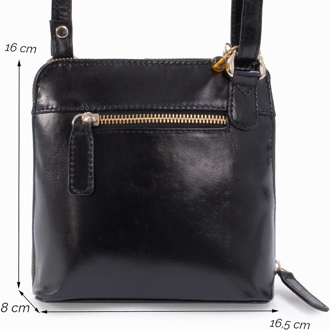 Catwalk Collection Handbags - Leder - Klien Umhängetasche/Schultertasche - LENA S Schwarz Gold, S Sc