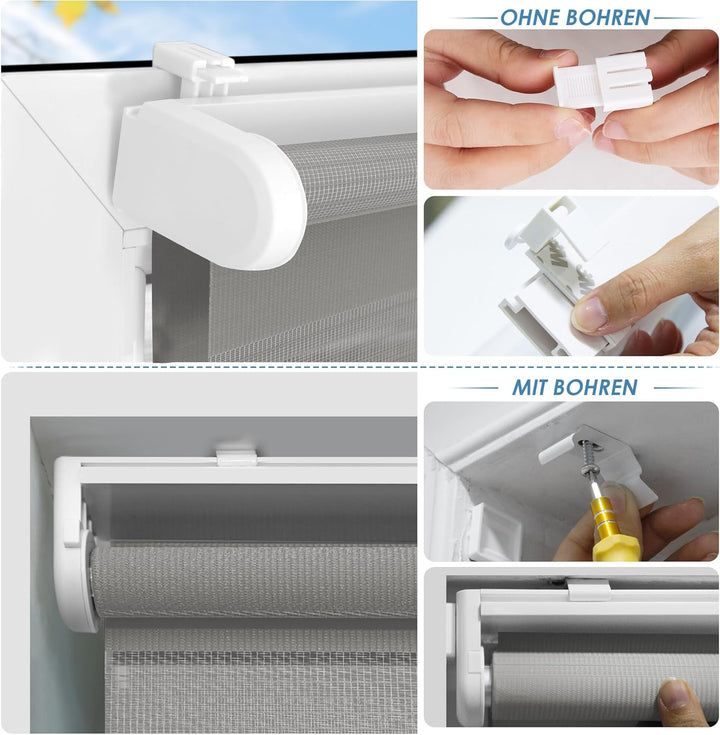SBARTAR Doppelrollo schnurlos Klemmfix Rollos für Fenster ohne Bohren & zum Bohren, Hellgrau 75x120c