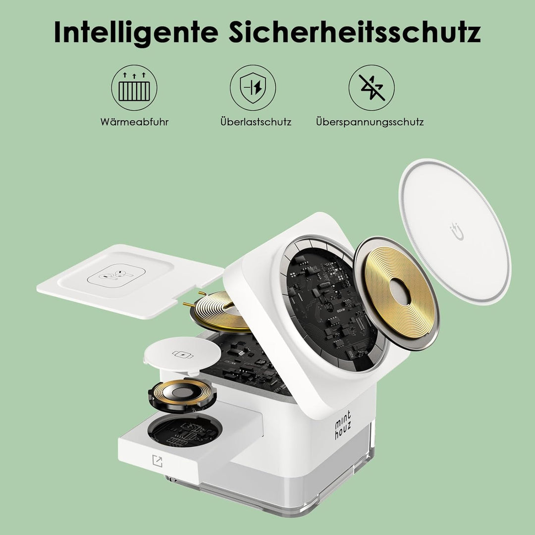 Minthouz Kabellose 3-in-1-Würfel-Ladestation,15W Schnelles Qi-zertifiziertes Drahtloses Ladehalter m