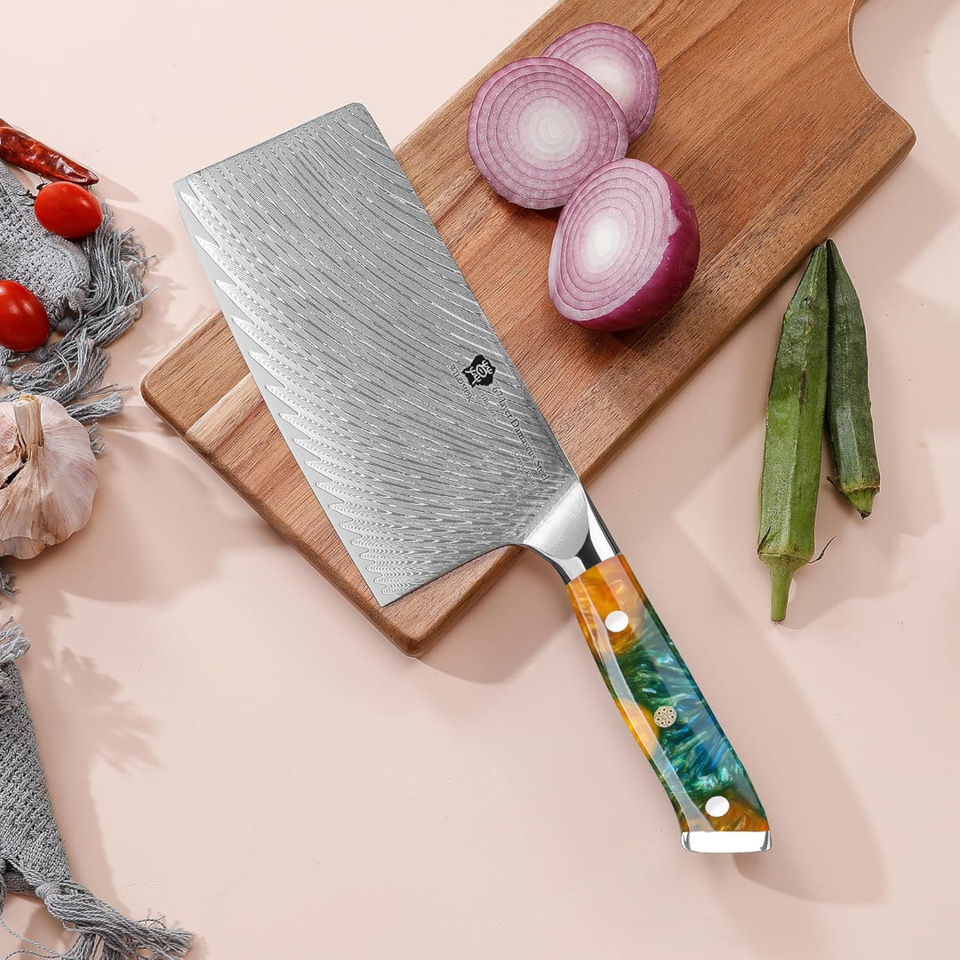 WILDMOK Gemüsebeil Messer 17.8 cm japanische VG10 Stahlkern-geschmiedete Damastklinge, Edelstahlgrif