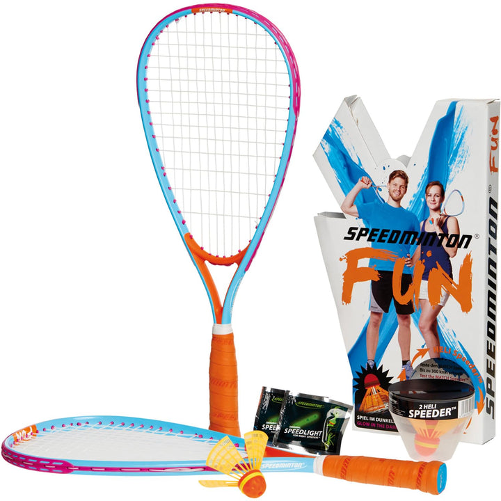 Speedminton FUN Set - Alternative zu Beachball/Federball inkl. 2 HELI Speeder für Strand, Park, Gart