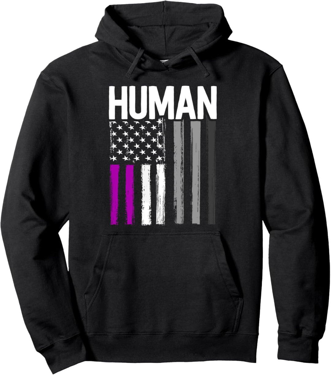 Asexual Pride Shirt Human LGBT Rainbow American Flag March Pullover Hoodie