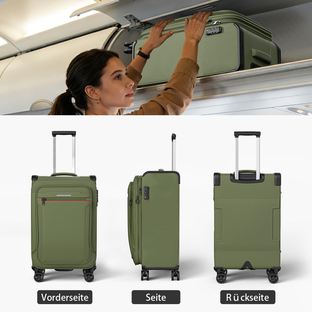 ABISTAB Weichschalenkoffer erweiterbar - Handgepäck Koffer klein 55x38x23cm, Stoffkoffer Trolley was