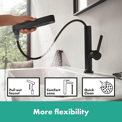 hansgrohe Waschtischarmatur Finoris, Wasserhahn Bad mit Auslauf Höhe 230 mm, mit Push-Open Ablaufgar