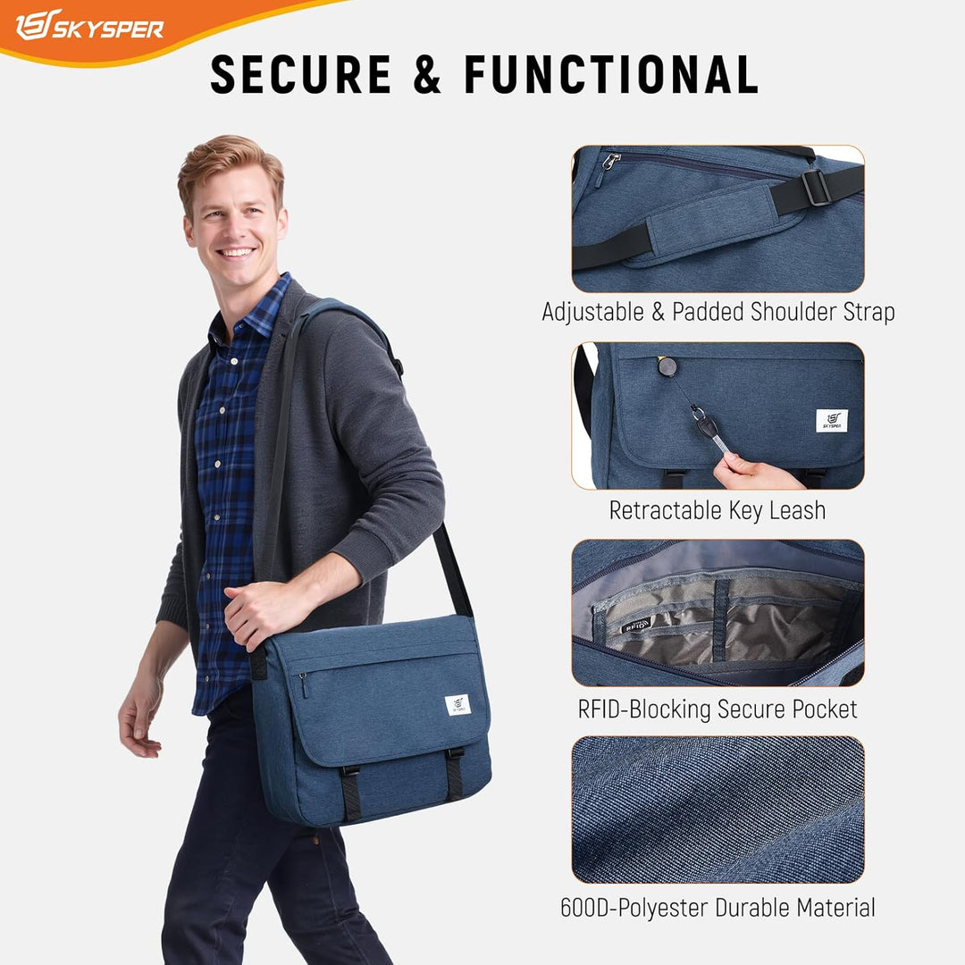 SKYSPER URBANX15 Messenger Bag mit RFID-Schutz 15,6-Zoll-Laptoptasche Umhängetasche gross für Herren