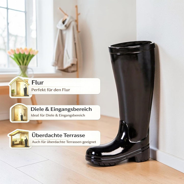 Casablanca Deko Gummistiefel Schirmständer aus Keramik mit Wasserauffangschale - Regenschirmständer