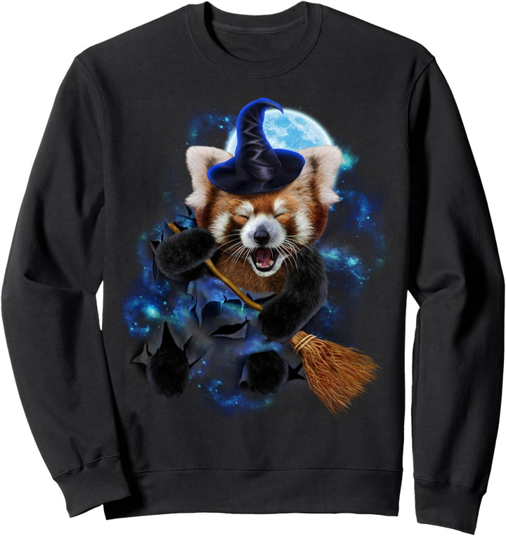 Rote Pandahexe fliegen auf einem Besenstiel Sweatshirt
