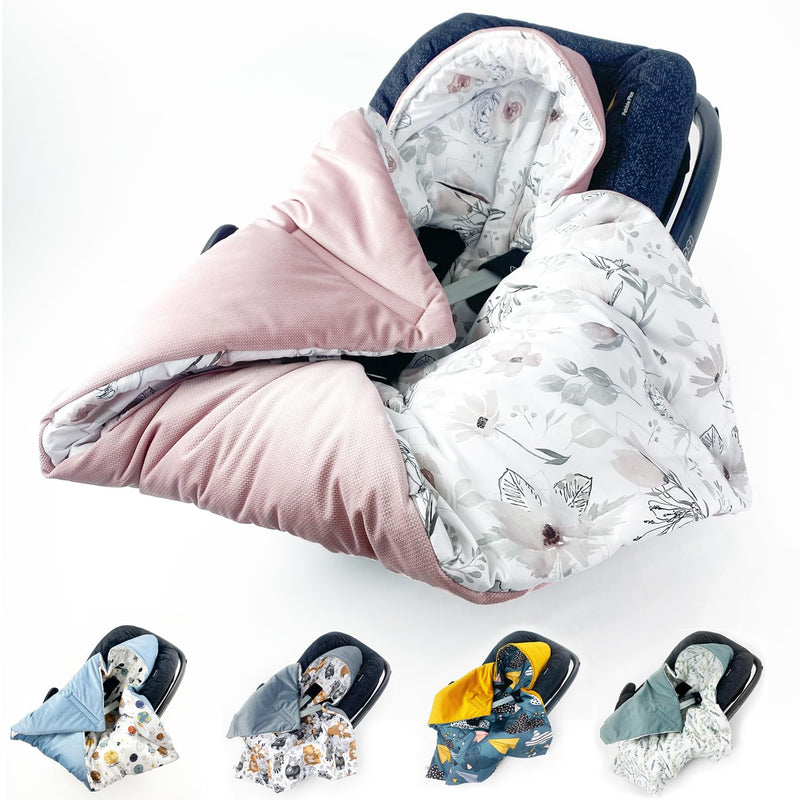 BABEES© Wattierte Einschlagdecke mit Füllung für Babyschale Autositz, Universal,V warm Minky VBaby D