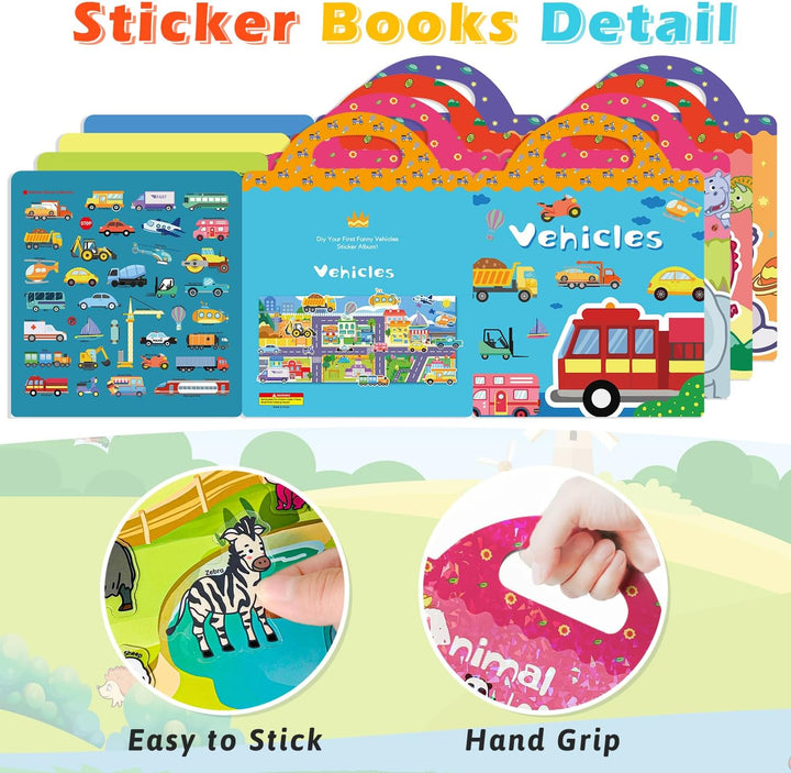 GUYUCOM Sticker Set 4 Stück - Wiederverwendbares Stickerbuch für Mädchen ab 2 Jahre, 3D Aufkleber Th