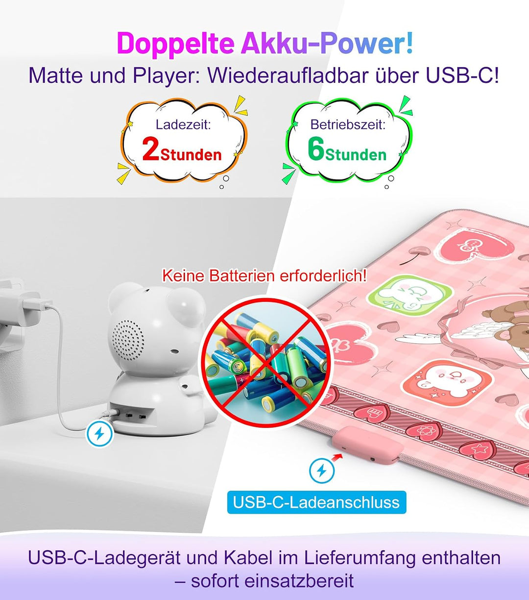 FWFX Tanzmatte für Kinder, Wiederaufladbares Kabellosem Musikmatte Spielzeug, Leuchtende Kindertanzm