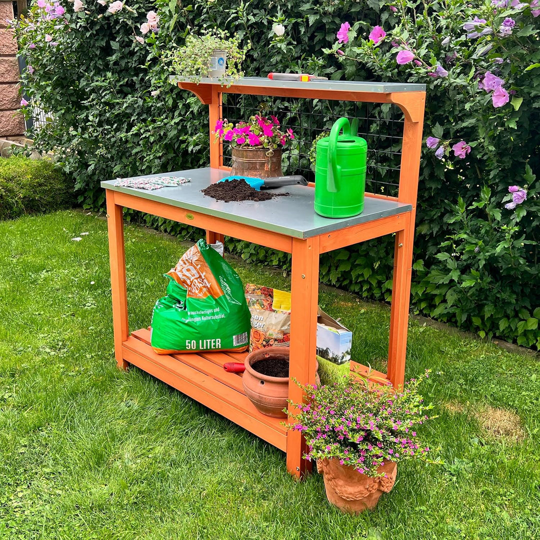 Habau 695 Gartentisch mit verzinkter Arbeitsplatte, Natur 101 x 55 x 117