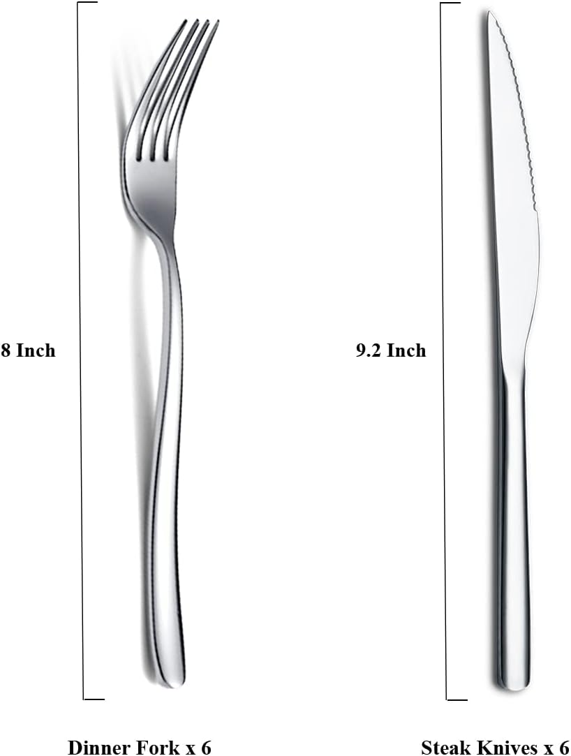 Steak Besteckset 12-Teilig, Premium Edelstahl 6 Tafelgabeln und 6 Tafelmesser-Set, Steakmesser Steak