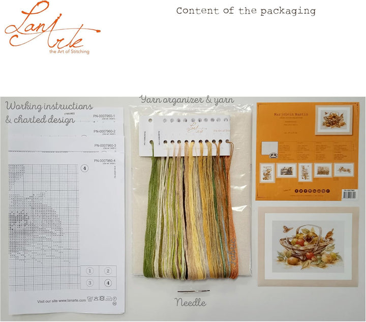 LANARTE PN Zählmusterpackung Korb mit Äpfeln Kreuzstichpackung, Baumwolle, Mehrfarbig, 39 x 29 x 0.3