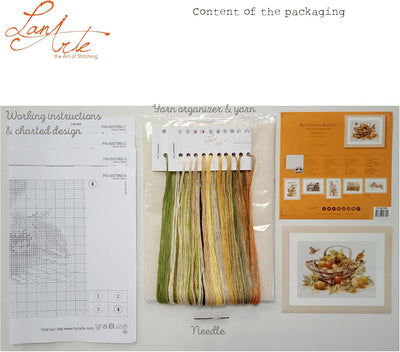 LANARTE PN Zählmusterpackung Korb mit Äpfeln Kreuzstichpackung, Baumwolle, Mehrfarbig, 39 x 29 x 0.3