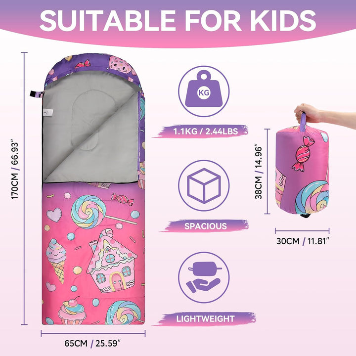 Kinderschlafsack 3-Jahreszeiten für Camping, Wasserdicht und leicht mit Packsack, Ideal für Jungen u