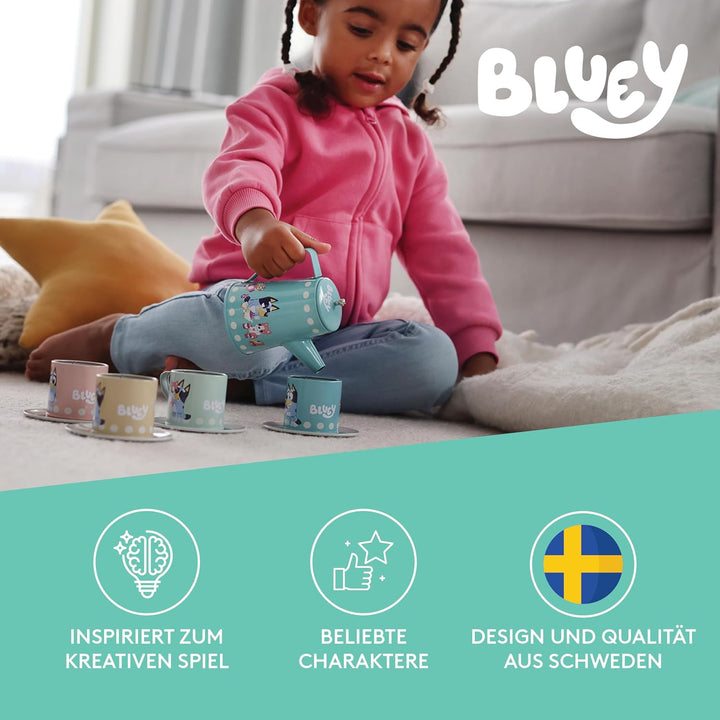 Bluey Spielzeug-Geschirr für Kinder – Kindergeschirr in farbenfrohem Design, lustiges Teeservice-Set