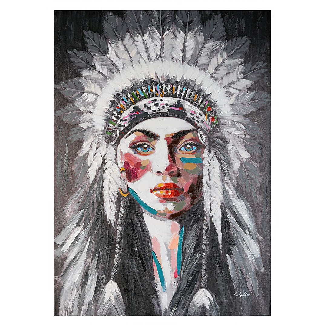 Casablanca modernes Design Bild „Indianerin“ auf Leinwand, schwarz/weiss/bunt, 70x100cm