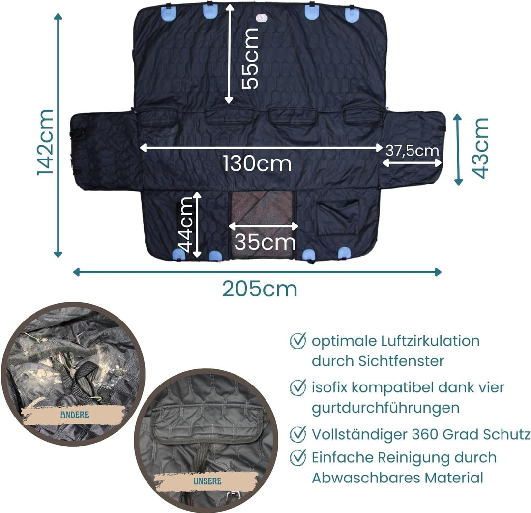 Hundedecke Auto Rückbank - Autoschondecke Hund Rücksitz in edler Lederoptik- ISOFIX-kompatibel, ruts