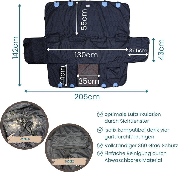 Hundedecke Auto Rückbank - Autoschondecke Hund Rücksitz in edler Lederoptik- ISOFIX-kompatibel, ruts