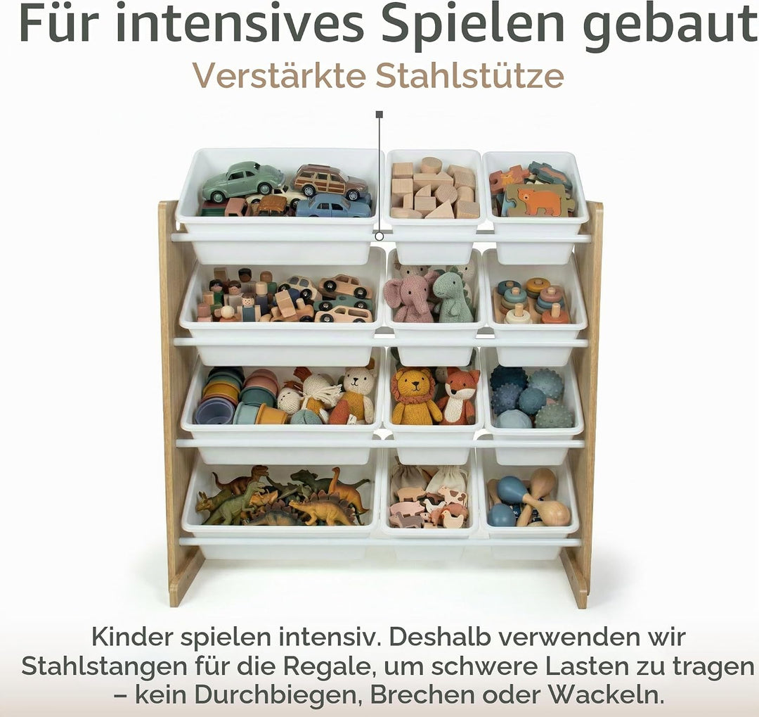 Humble Crew WO70526 Kinderregal - Spielzeugregal-Organizer aus Holz mit 12 Aufbewahrungsboxen, Natur