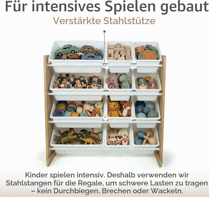 Humble Crew WO70526 Kinderregal - Spielzeugregal-Organizer aus Holz mit 12 Aufbewahrungsboxen, Natur