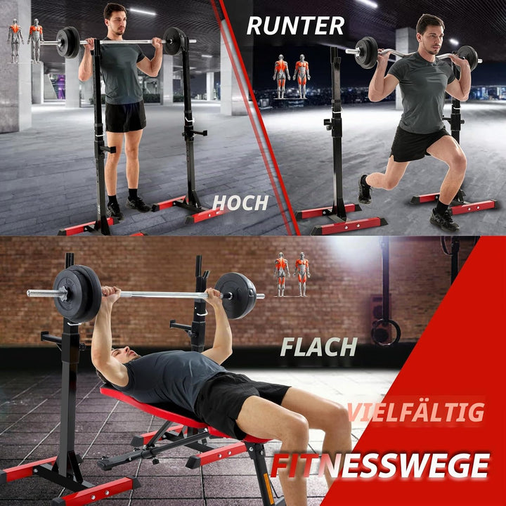 ISE Hantelständer Squat-Rack mit 6 Höhenverstellbar Langhantelablage,2 Einzelnen Ständern,Aus pulver