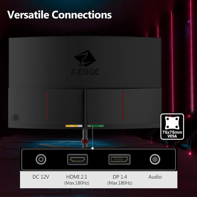 Z-Edge 24 Zoll Curved Gaming Monitor Full HD 180Hz/165Hz(DP) 144Hz(HDMI) 1ms MPRT, 300cd/m² Helligke